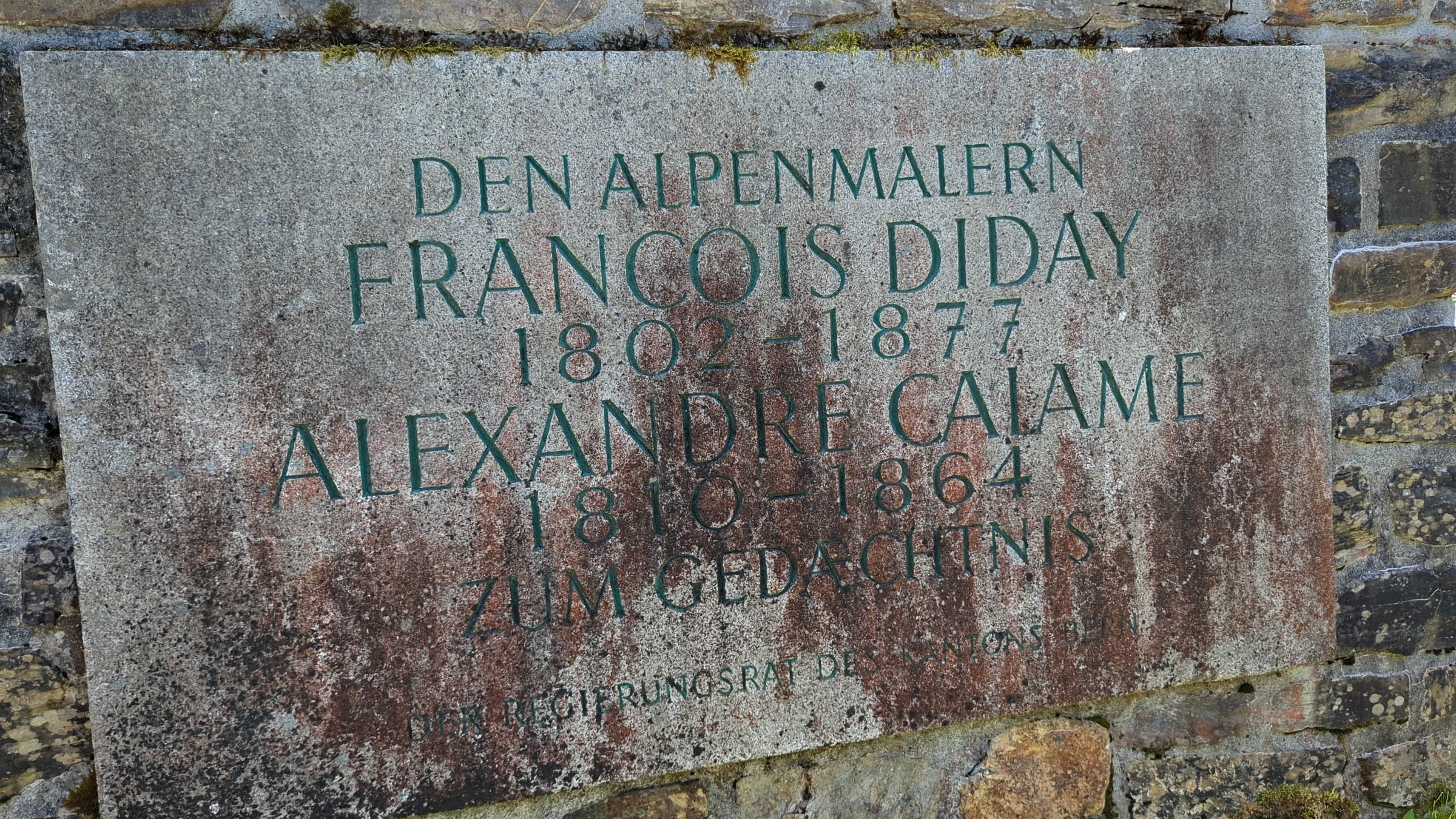 Gedenkstein in Rosenlaui für die Alpenmaler François Diday und Alexandre Calame